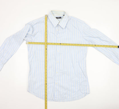 Hugo Boss Men's Blue White Striped Cotton Long Sleeve Shirt 16.5in 42
