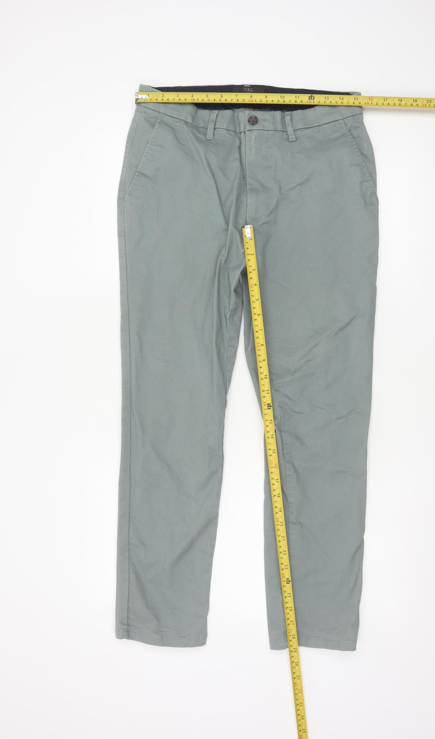Marks and Spencer Men's Green Slim Fit Chino Trousers 32W 29L