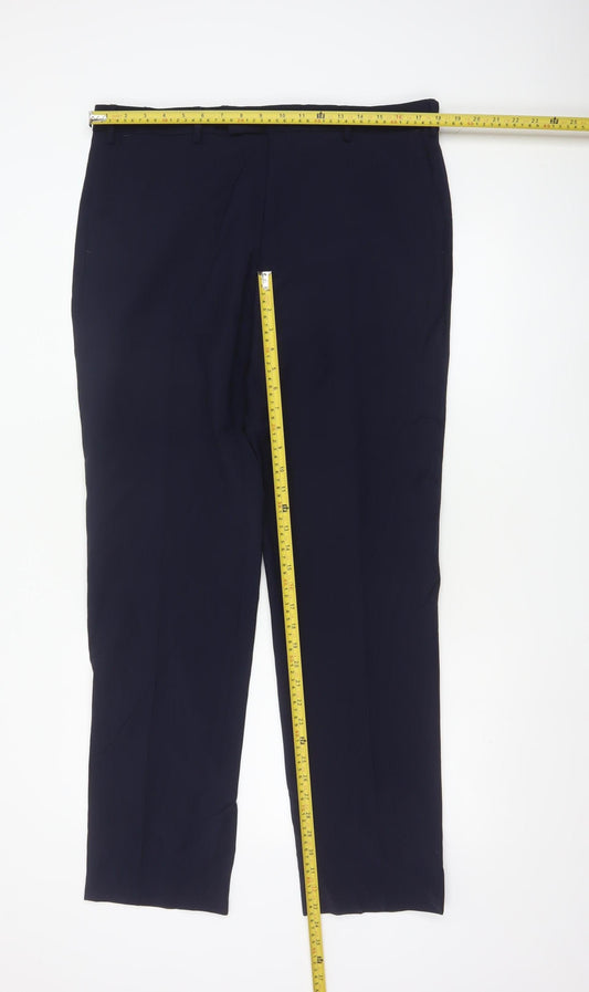 Marks and Spencer Men's Blue Regular Fit Wool Blend Dress Trousers 36W 33L