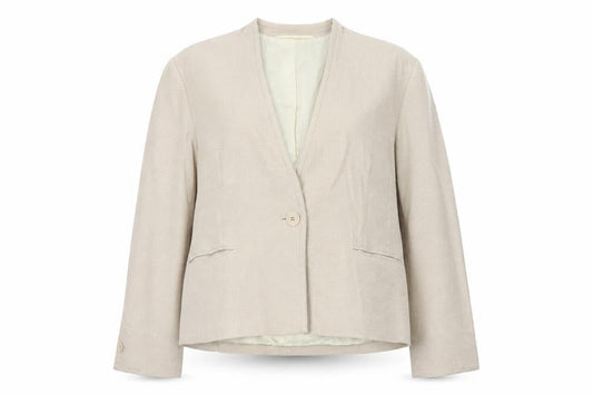 Front view of Precis Petite Beige Houndstooth Single-Breasted Suit Jacket, size 14