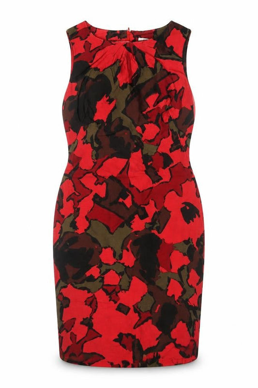 Front view of L.K. Bennett Women’s Red Floral Wool Silk Sheath Dress, size UK 12