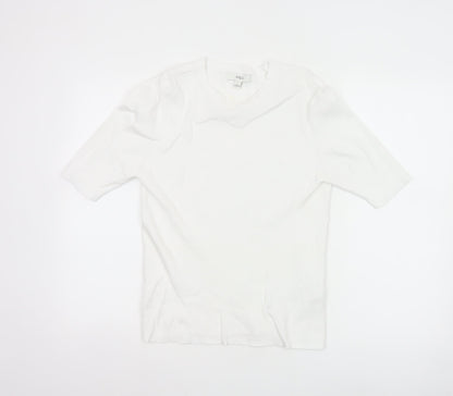 Marks and Spencer Women White L Ribbed Short Sleeve Basic Top