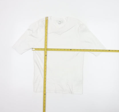 Marks and Spencer Women White L Ribbed Short Sleeve Basic Top