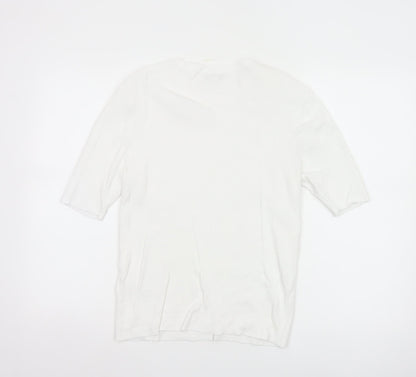 Marks and Spencer Women White L Ribbed Short Sleeve Basic Top