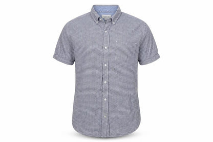 Next Men's Blue Check Short Sleeve Button-Down Cotton Shirt L