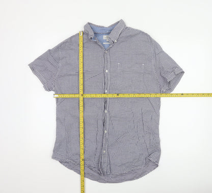 Next Men's Blue Check Short Sleeve Button-Down Cotton Shirt L