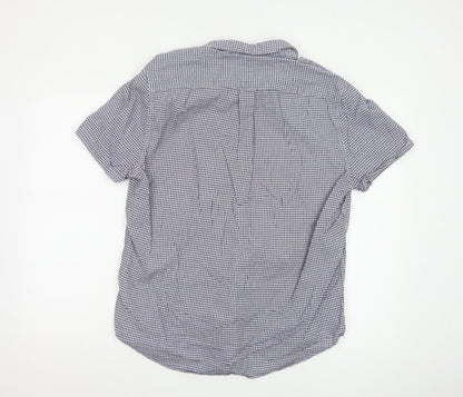 Next Men's Blue Check Short Sleeve Button-Down Cotton Shirt L