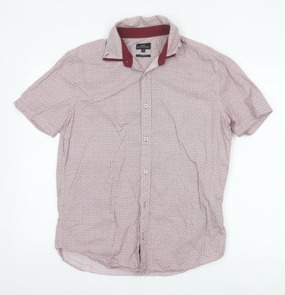 Next Men’s Red Geometric Short Sleeve Cotton Button-Up Shirt Size M