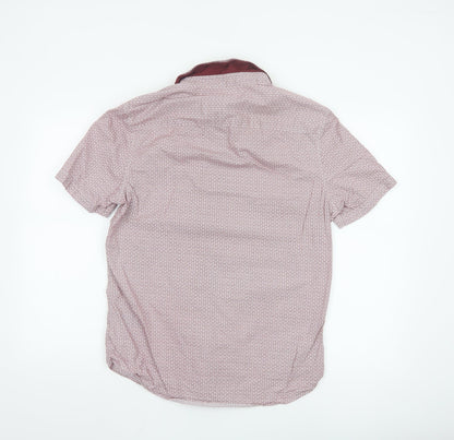 Next Men’s Red Geometric Short Sleeve Cotton Button-Up Shirt Size M