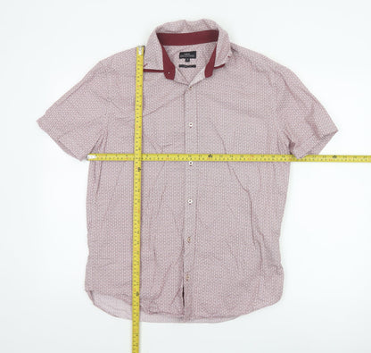 Next Men’s Red Geometric Short Sleeve Cotton Button-Up Shirt Size M