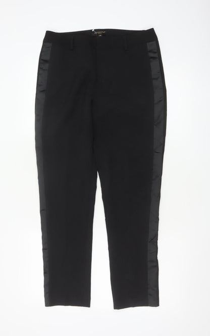 Attentif Paris Women's Black Straight Leg Satin Trim Trousers Size 10