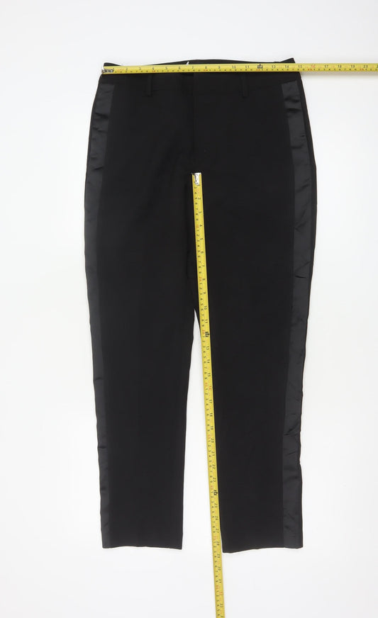 Attentif Paris Women's Black Straight Leg Satin Trim Trousers Size 10