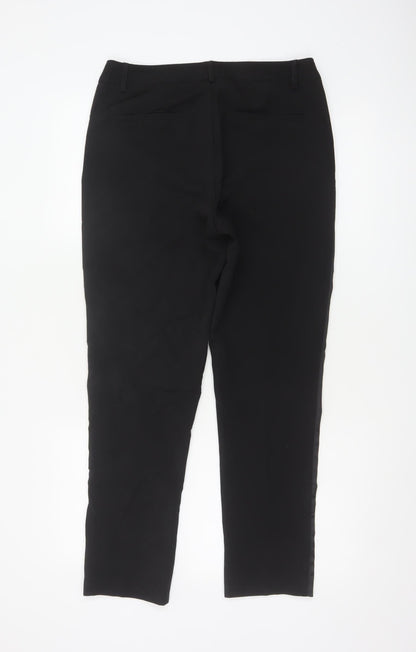 Attentif Paris Women's Black Straight Leg Satin Trim Trousers Size 10