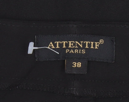 Attentif Paris Women's Black Straight Leg Satin Trim Trousers Size 10