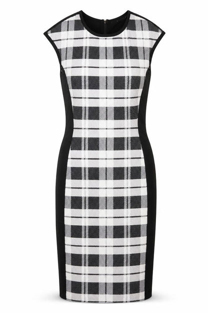 Karen Millen Women's Black Check Bodycon Knee Length Dress Size 12