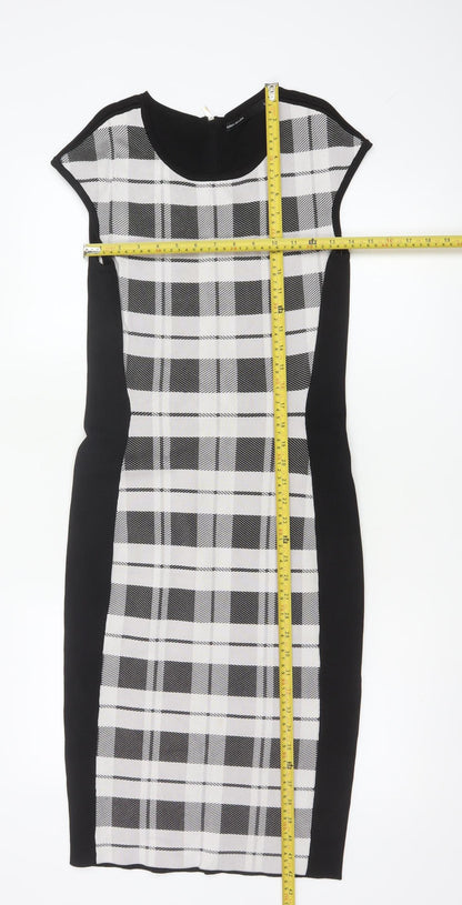 Karen Millen Women's Black Check Bodycon Knee Length Dress Size 12