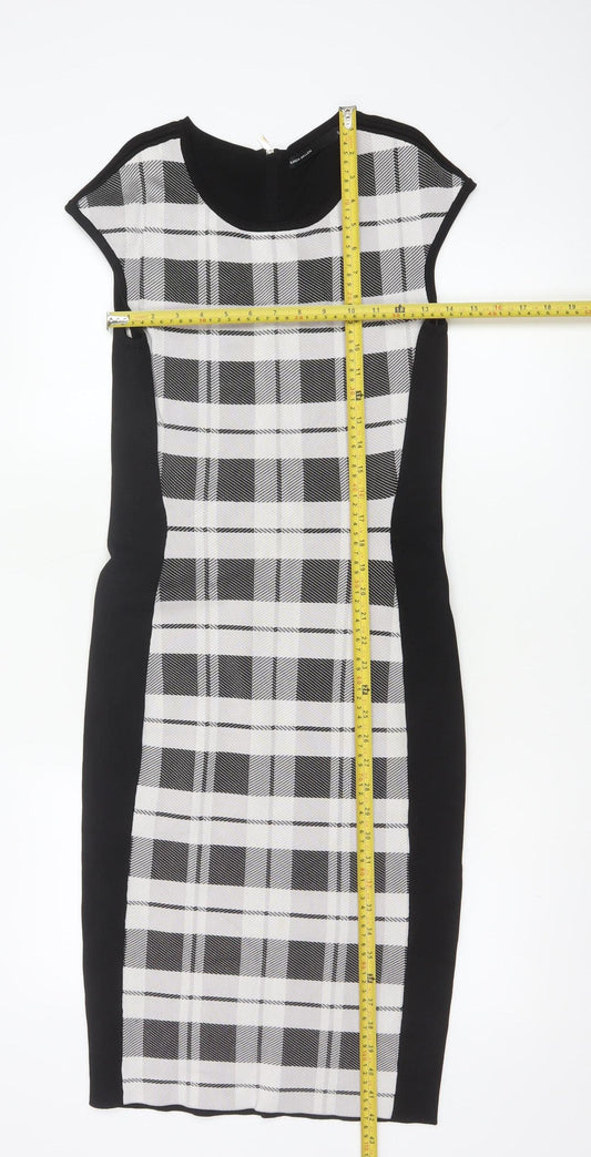 Karen Millen Women's Black Check Bodycon Knee Length Dress Size 12