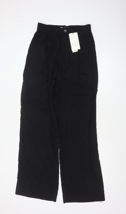 ZARA Women Black Wide-Leg Trousers Size S Lyocell Blend