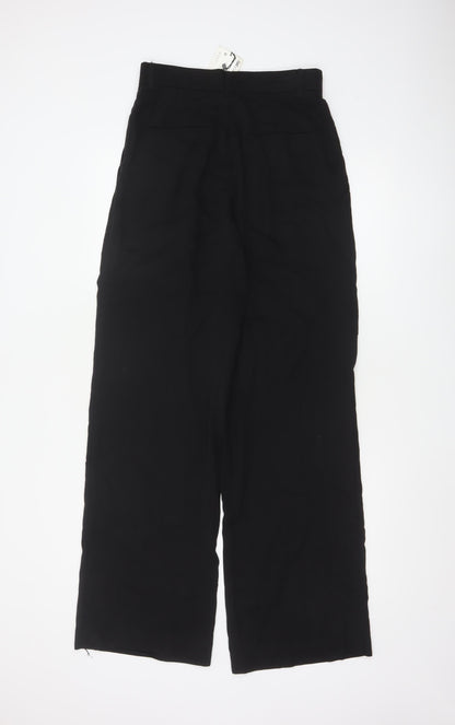 ZARA Women Black Wide-Leg Trousers Size S Lyocell Blend