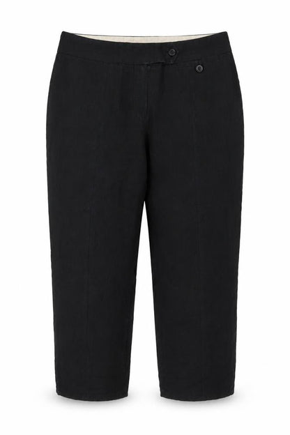 Next Women Black Linen Cotton Cropped Trousers Size 12 Regular