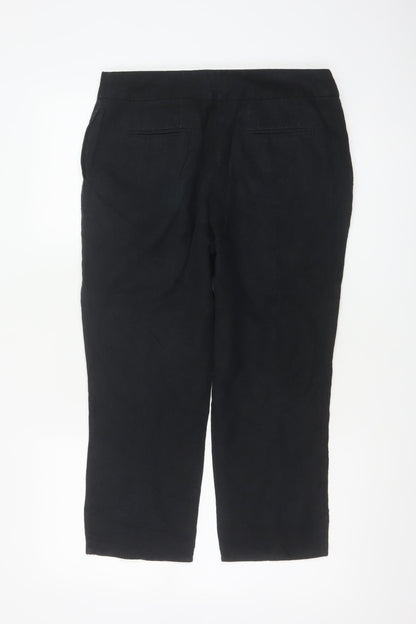 Next Women Black Linen Cotton Cropped Trousers Size 12 Regular
