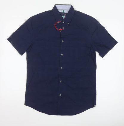 Marks and Spencer Blue Harbour Men's Blue Short Sleeve Cotton Button-Up Shirt Size S