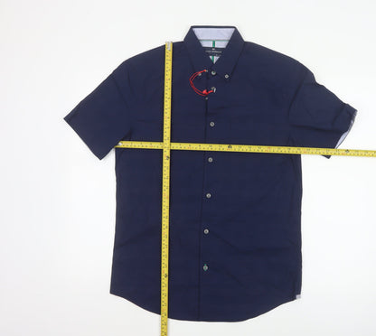 Marks and Spencer Blue Harbour Men's Blue Short Sleeve Cotton Button-Up Shirt Size S