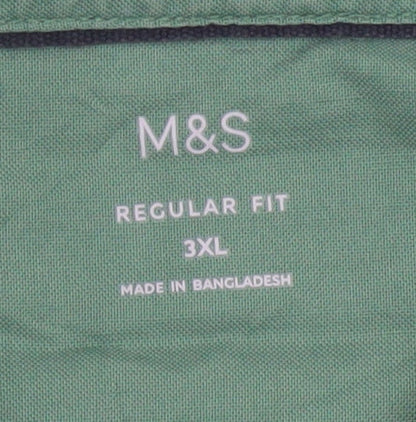Marks and Spencer Men's Green Regular Fit 3XL Cotton Button-Up Shirt