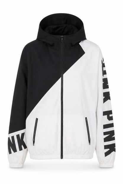 Victoria's Secret PINK Women's XS Black White Hooded Windbreaker Jacket