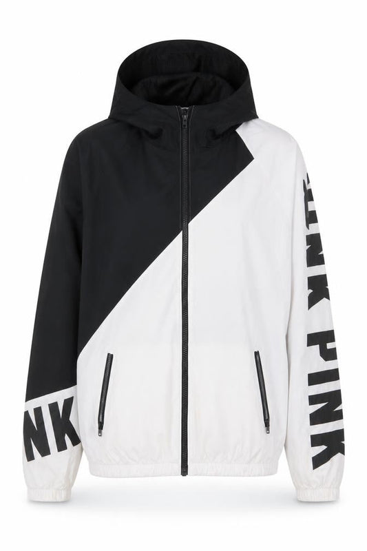 Victoria's Secret PINK Women's XS Black White Hooded Windbreaker Jacket