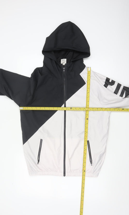 Victoria's Secret PINK Women's XS Black White Hooded Windbreaker Jacket