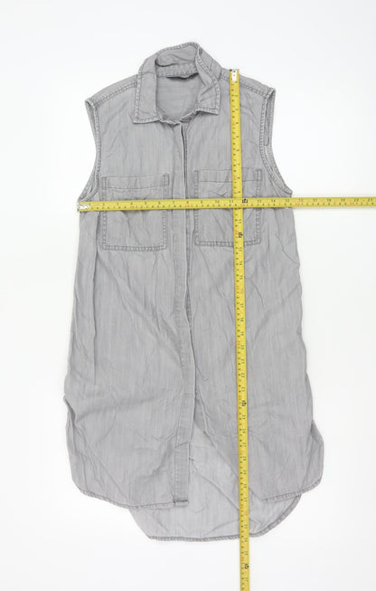 Marks and Spencer Women's Grey Lyocell Sleeveless Shirt Dress Size 8
