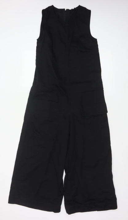 COS Womens Black Sleeveless Wide-Leg Jumpsuit Size 8 Linen Blend