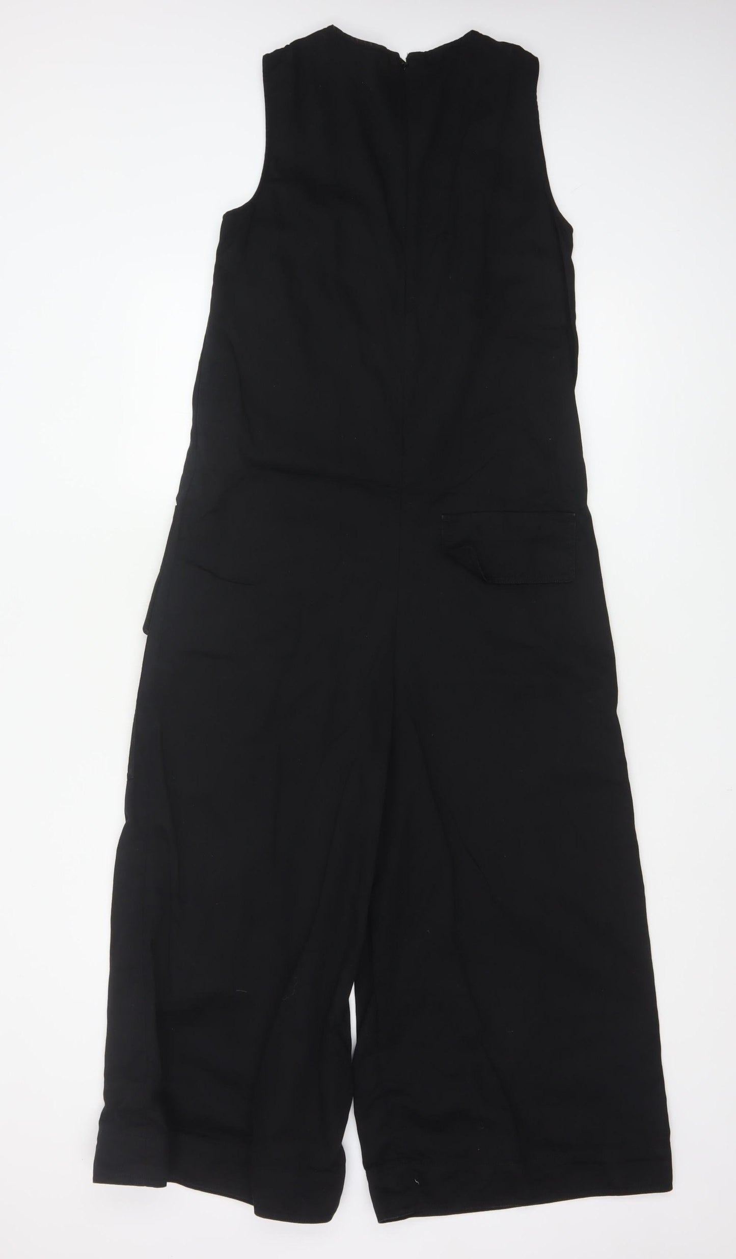 COS Womens Black Sleeveless Wide-Leg Jumpsuit Size 8 Linen Blend