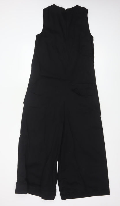 COS Womens Black Sleeveless Wide-Leg Jumpsuit Size 8 Linen Blend