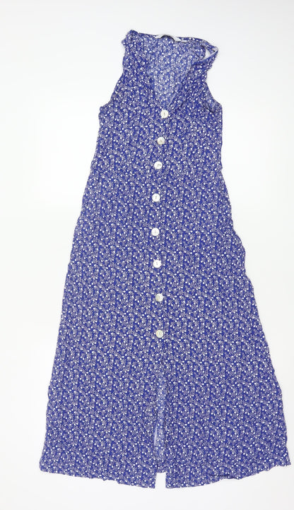 & Other Stories Women Blue Floral Viscose A-Line Midi Dress Size 6