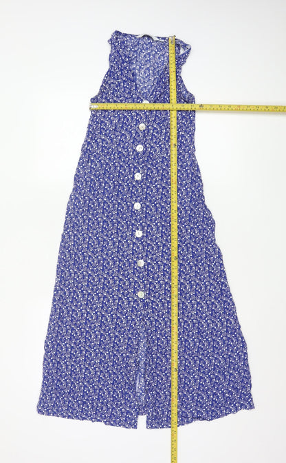 & Other Stories Women Blue Floral Viscose A-Line Midi Dress Size 6