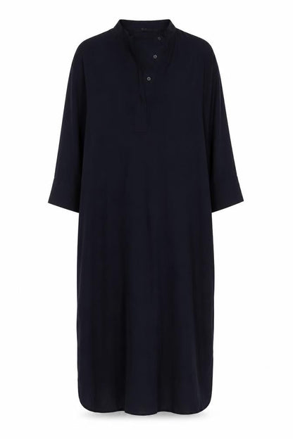 Uniqlo Women Blue Midi Shirt Dress M 3/4 Sleeve Button Classic Style