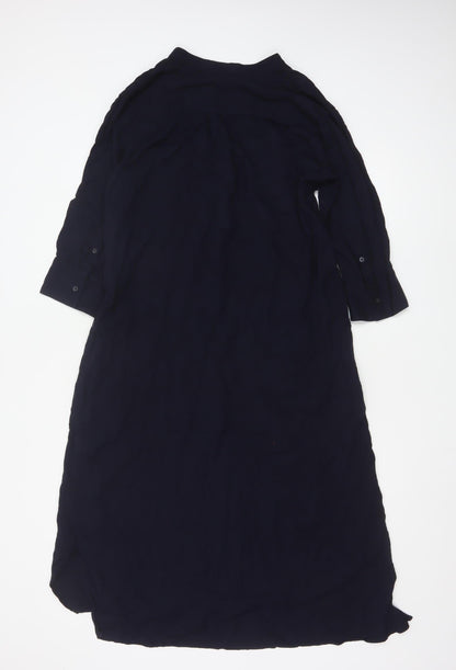 Uniqlo Women Blue Midi Shirt Dress M 3/4 Sleeve Button Classic Style
