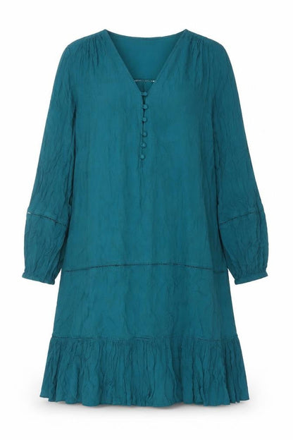 Front view of AND/OR Women’s Green Viscose Bohemian Long Sleeve Dress, size UK 8