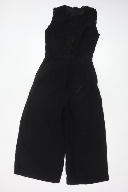 Zara Basic Women Black Sleeveless Lace Trim Jumpsuit Size S
