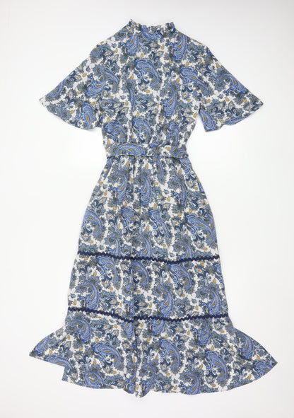 Next Women's Blue Paisley Midi Fit & Flare Dress Size 10