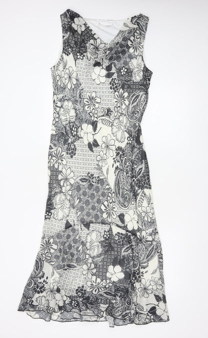 BHS Women’s Black Floral Sleeveless Fit & Flare Knee Length Dress Size 14