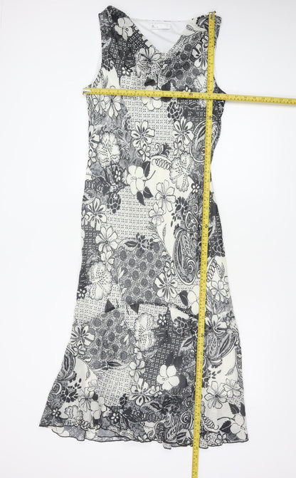 BHS Women’s Black Floral Sleeveless Fit & Flare Knee Length Dress Size 14