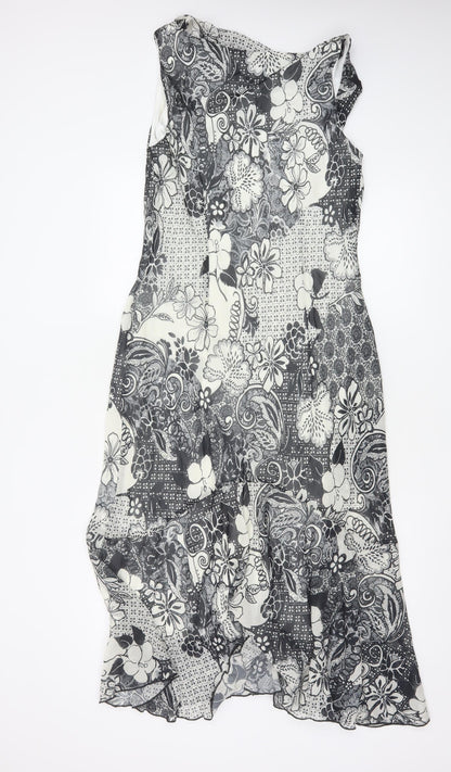 BHS Women’s Black Floral Sleeveless Fit & Flare Knee Length Dress Size 14