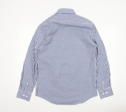 Marks and Spencer Men's Blue Check Tailored Cotton Button-Up Shirt M