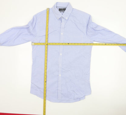 Marks and Spencer Men's Blue Striped Tailored Oxford Cotton Shirt M
