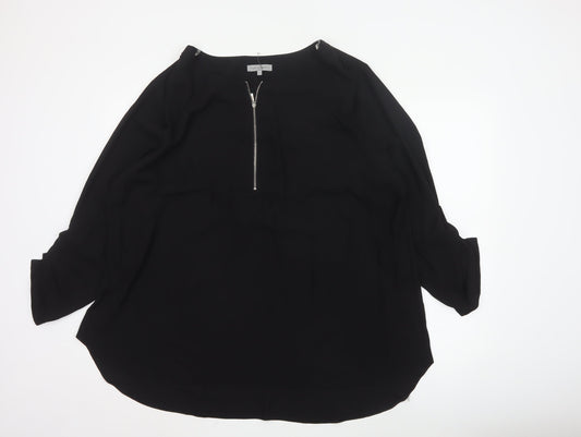 rogers+rogers Women's Black Zip Front Plus Size 24 Blouse