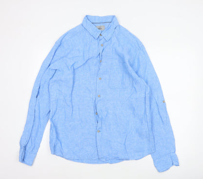Marks and Spencer Men's Blue Regular Fit Pure Linen Shirt M