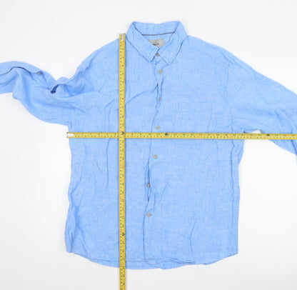 Marks and Spencer Men's Blue Regular Fit Pure Linen Shirt M